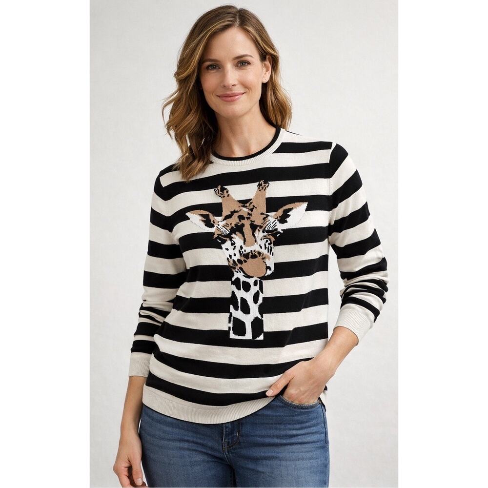 Giraffe Sweater Classic Animal Lightweight Striped L’ox‎ Looxent US 10 Neutrals
